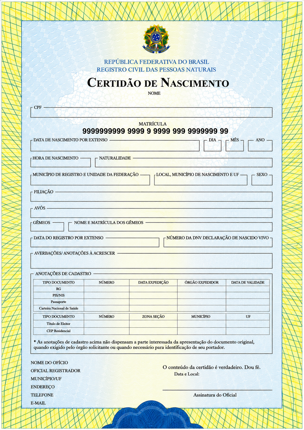 Certidão de Nascimento — 출생증명서